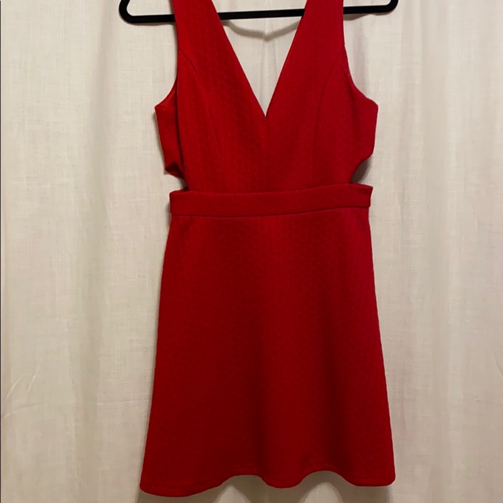 Red a line dress with cut outs